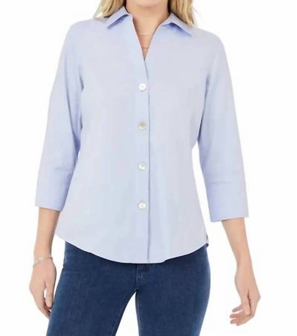 NEW FOXCROFT paityn no iron pinpoint three quarter sleeve shirt in blue wave